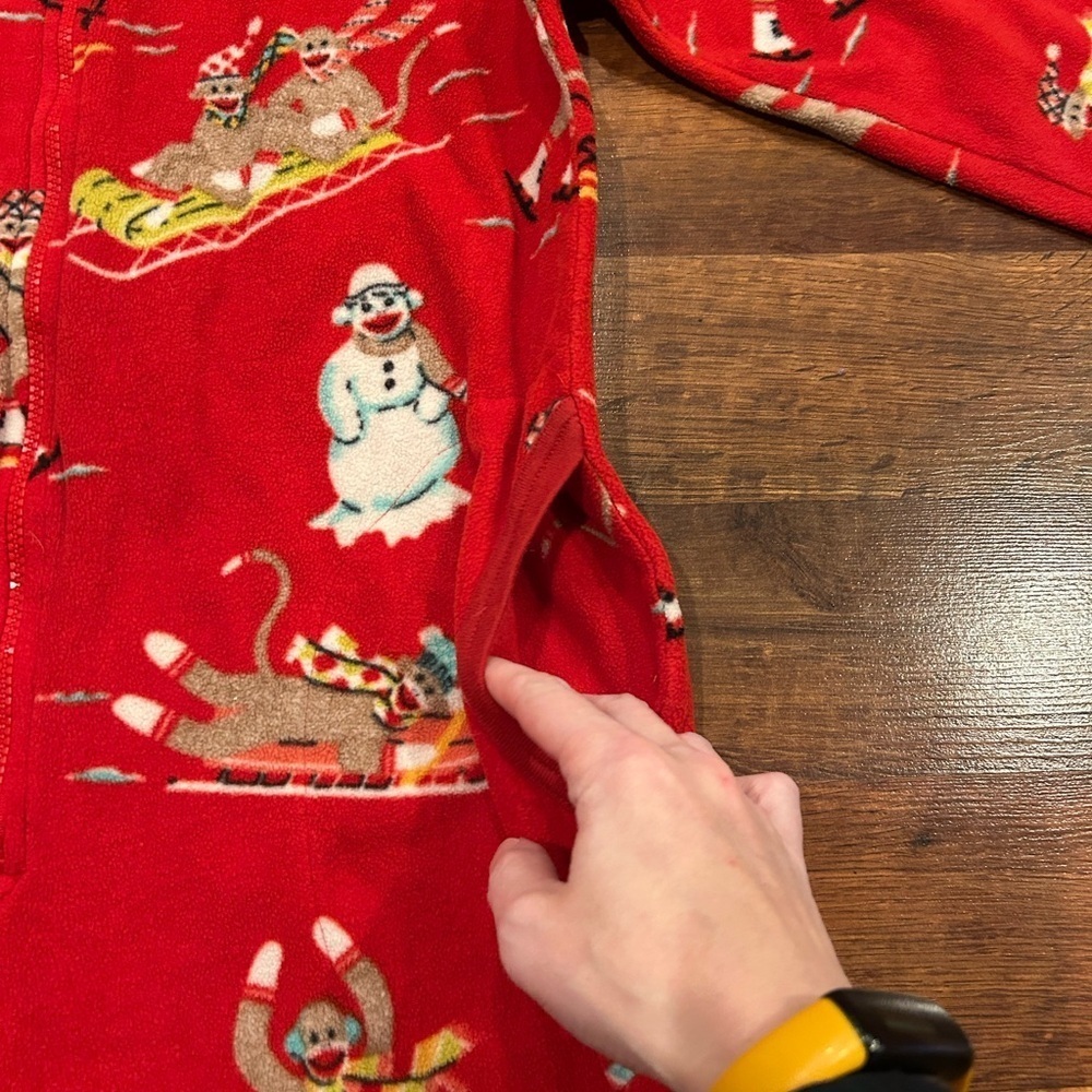 Nick & Nora Sock Monkey One Piece Pajama Zip M Women Red Ice Skating Sledding - Picture 6 of 8